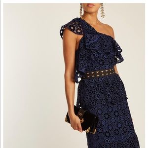 New Self-Portrait one shoulder midi dress navy